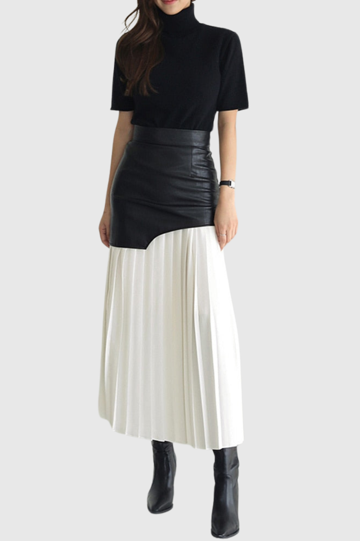 Alitzel Leather Mesh Midi Skirt In White