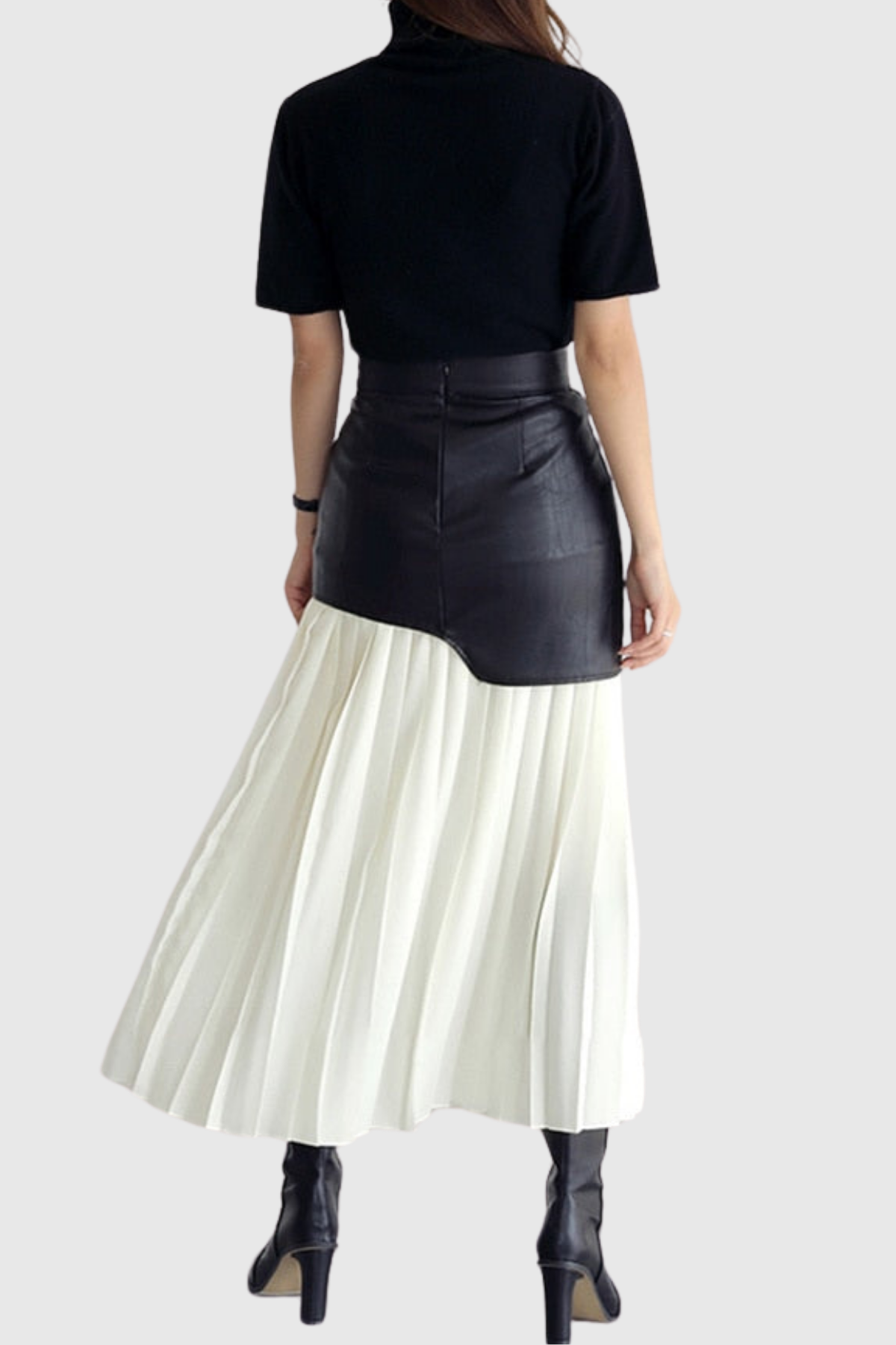 Alitzel Leather Mesh Midi Skirt In White