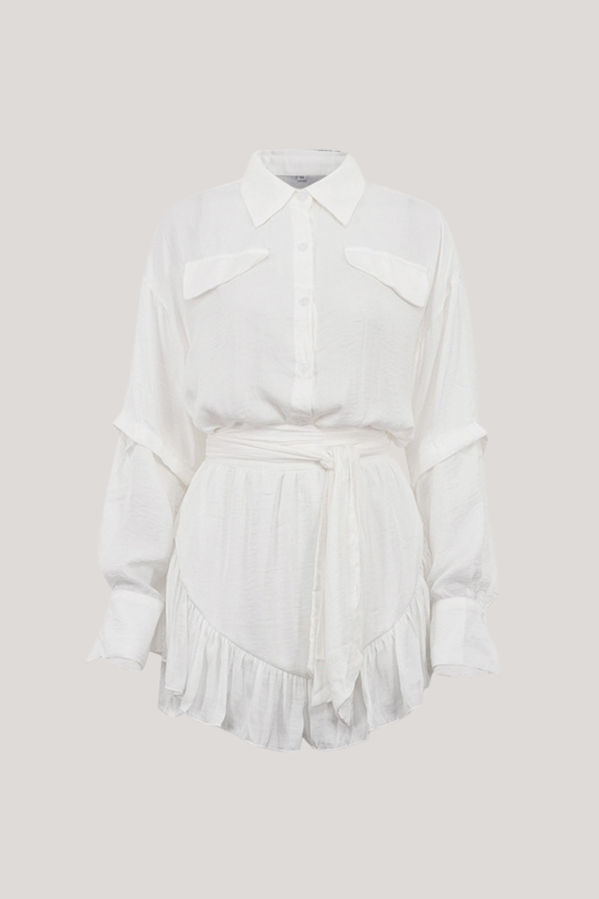 Alix Ruffle Ruch Lace Up Shirt Mini Dress