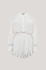 Alix Ruffle Ruch Lace Up Shirt Mini Dress