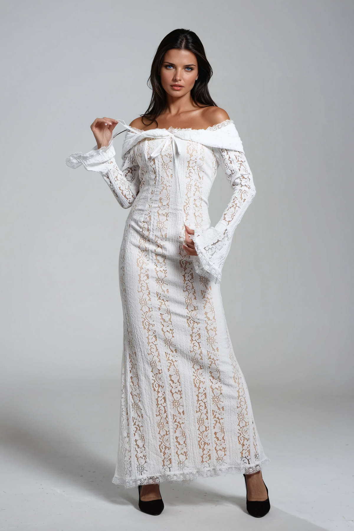 Alladitta Lace Off Shoulder Cutout Maxi Dress