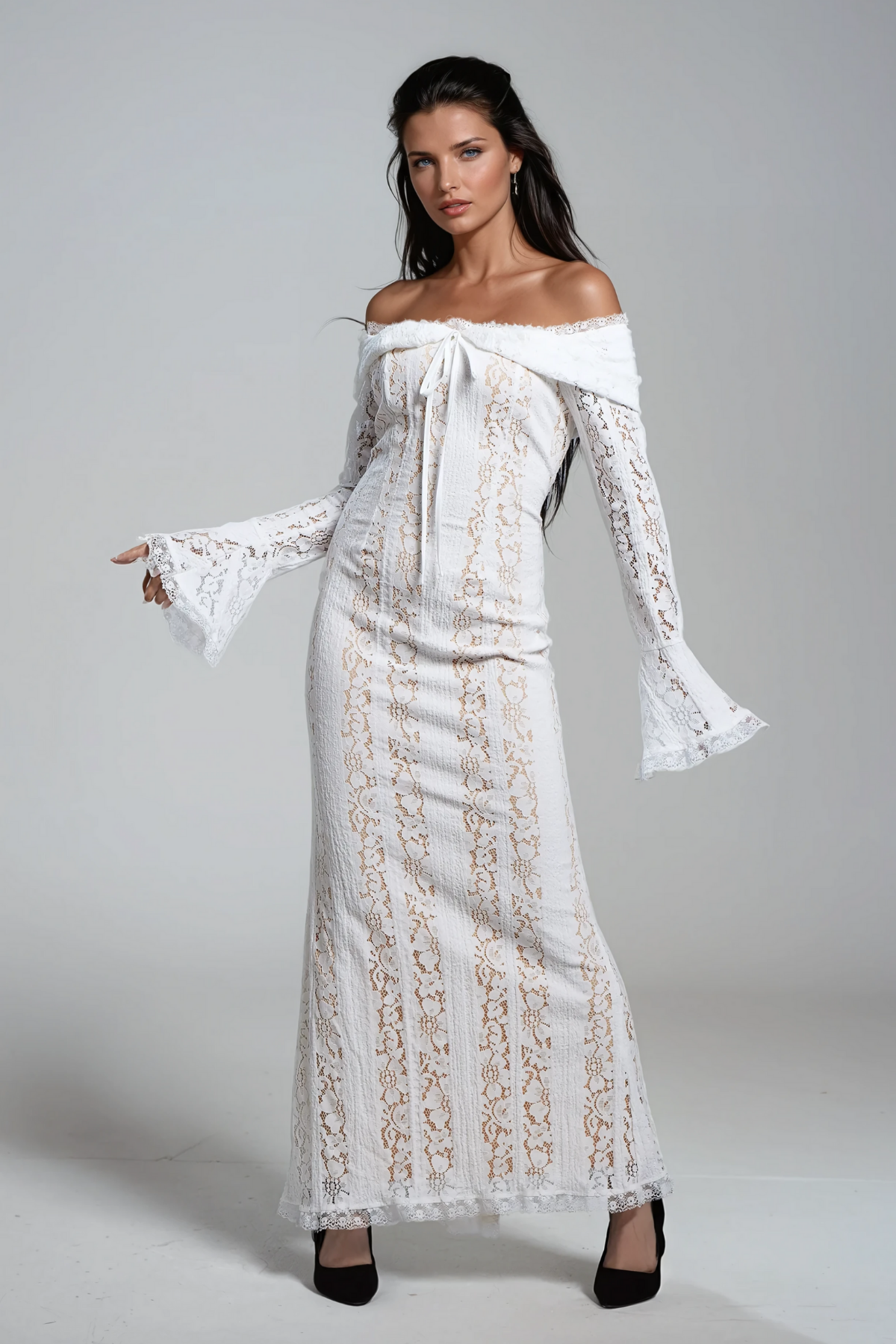 Alladitta Lace Off Shoulder Cutout Maxi Dress