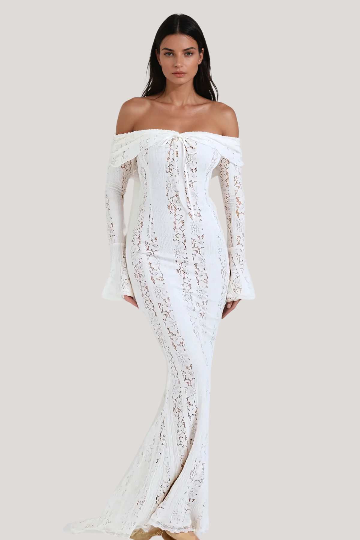 Alladitta Lace Off Shoulder Cutout Maxi Dress