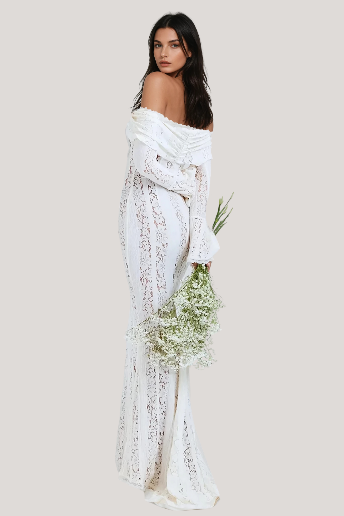 Alladitta Lace Off Shoulder Cutout Maxi Dress