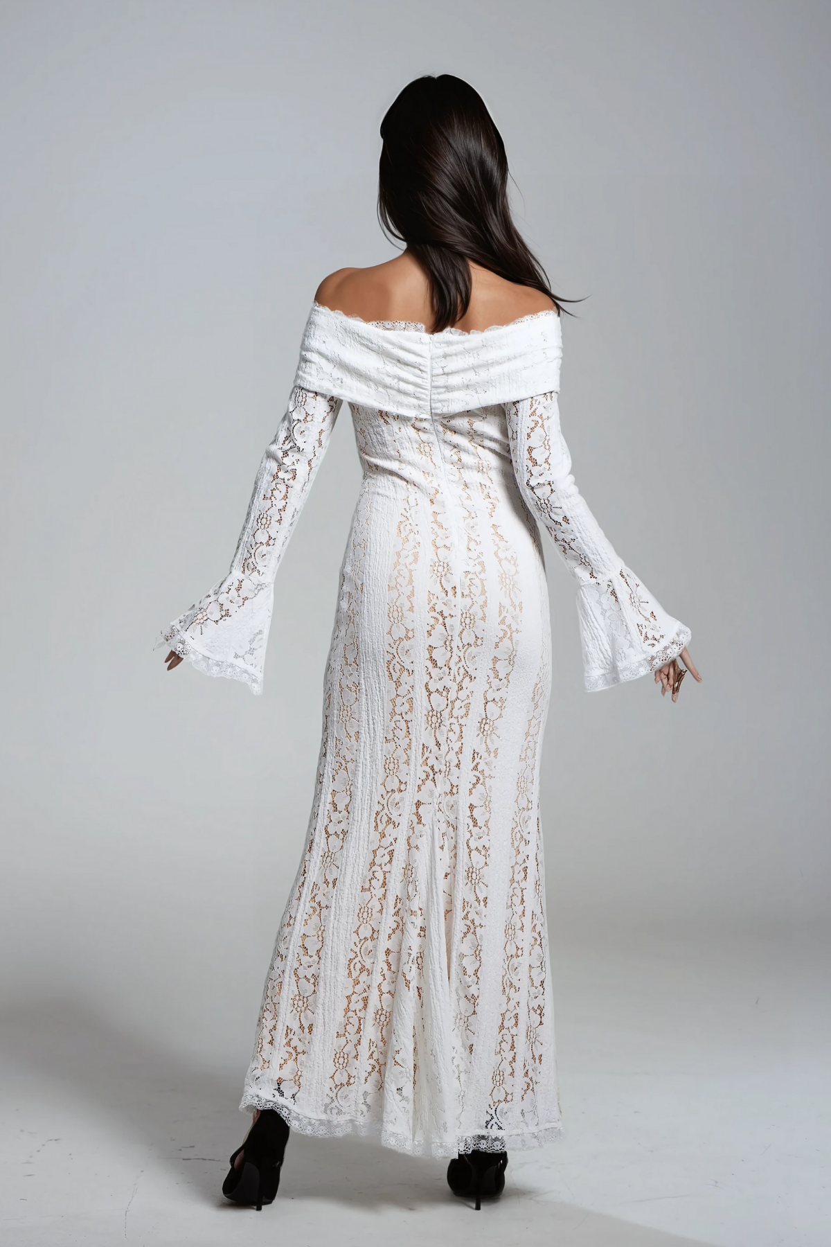 Alladitta Lace Off Shoulder Cutout Maxi Dress