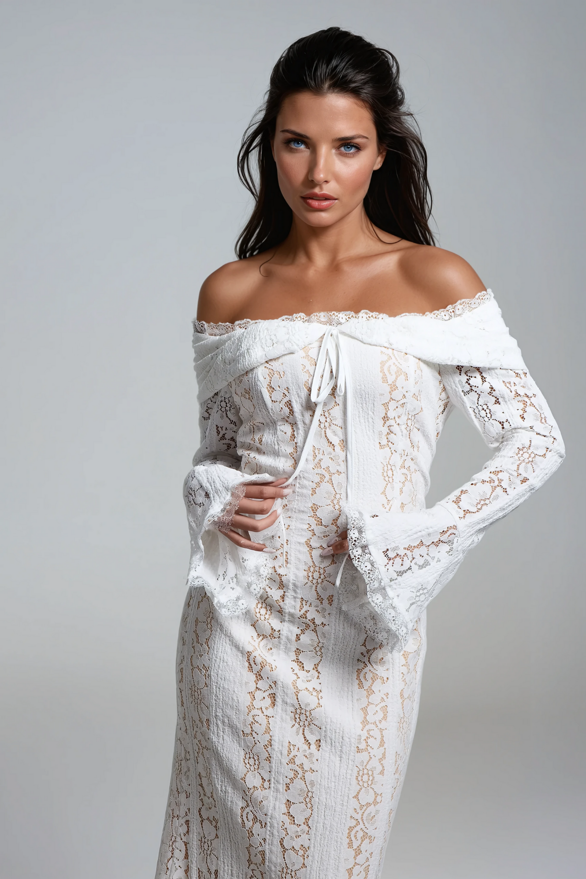 Alladitta Lace Off Shoulder Cutout Maxi Dress