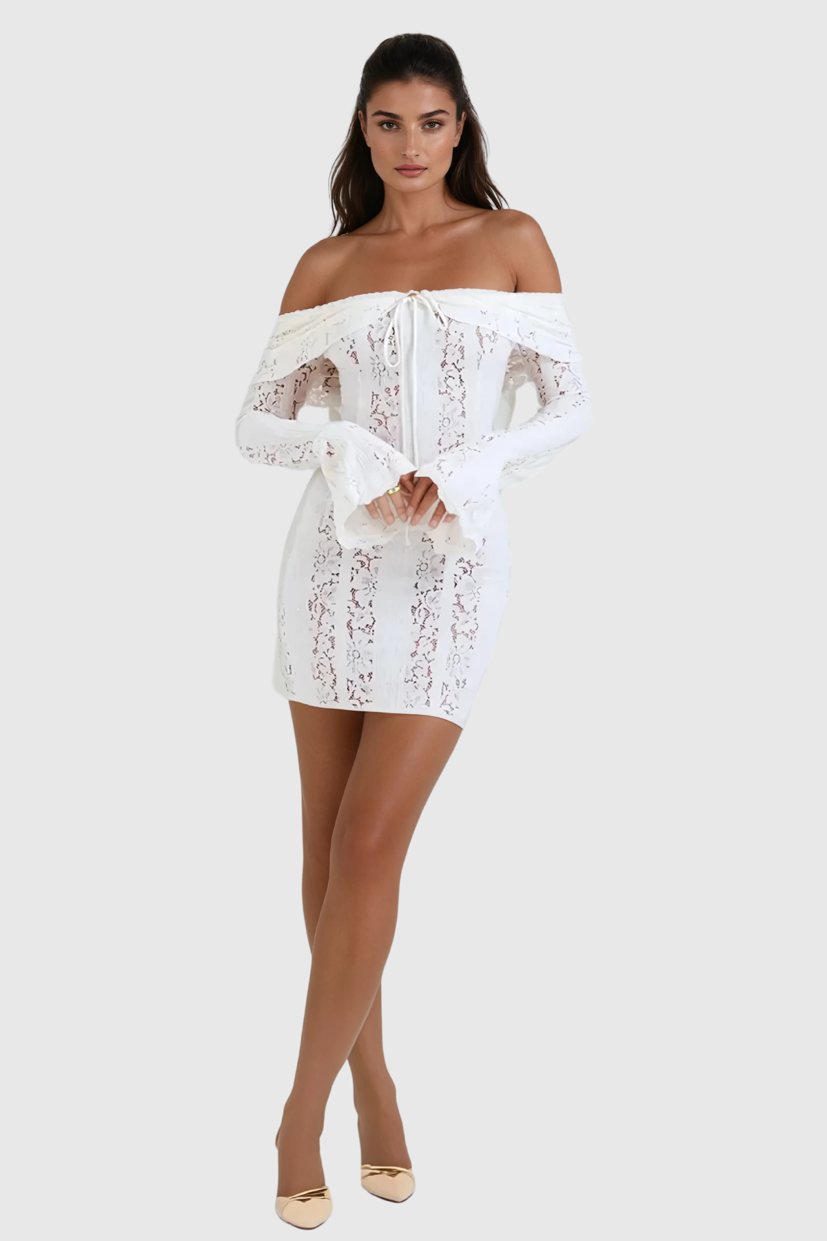 Alladitta Lace Off Shoulder Cutout Mini Dress