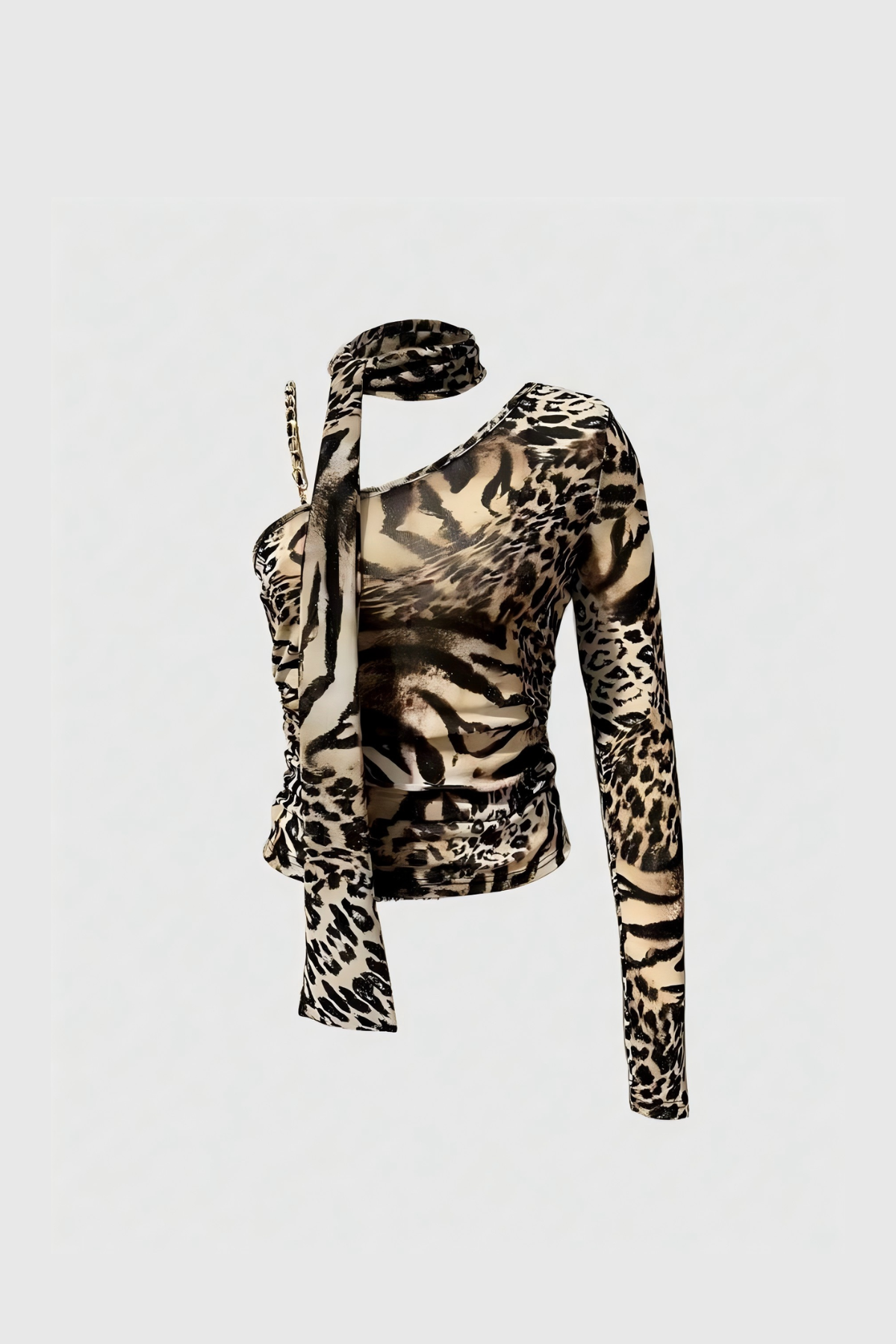 Allahbukhsh – Asymmetrisches Oberteil mit Leopardenmuster und Cut-outs