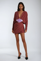 Almanzo Plunge Flower Cross Mini Dress