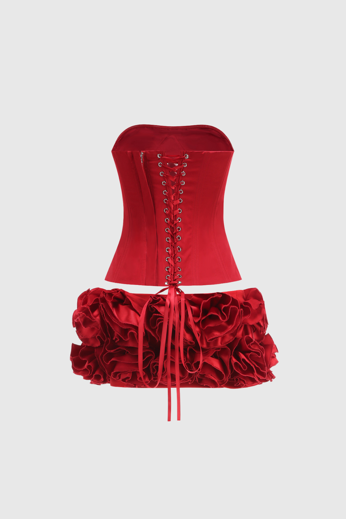 Aloisia Strapless Corset Flower Lace Up Skirt Set