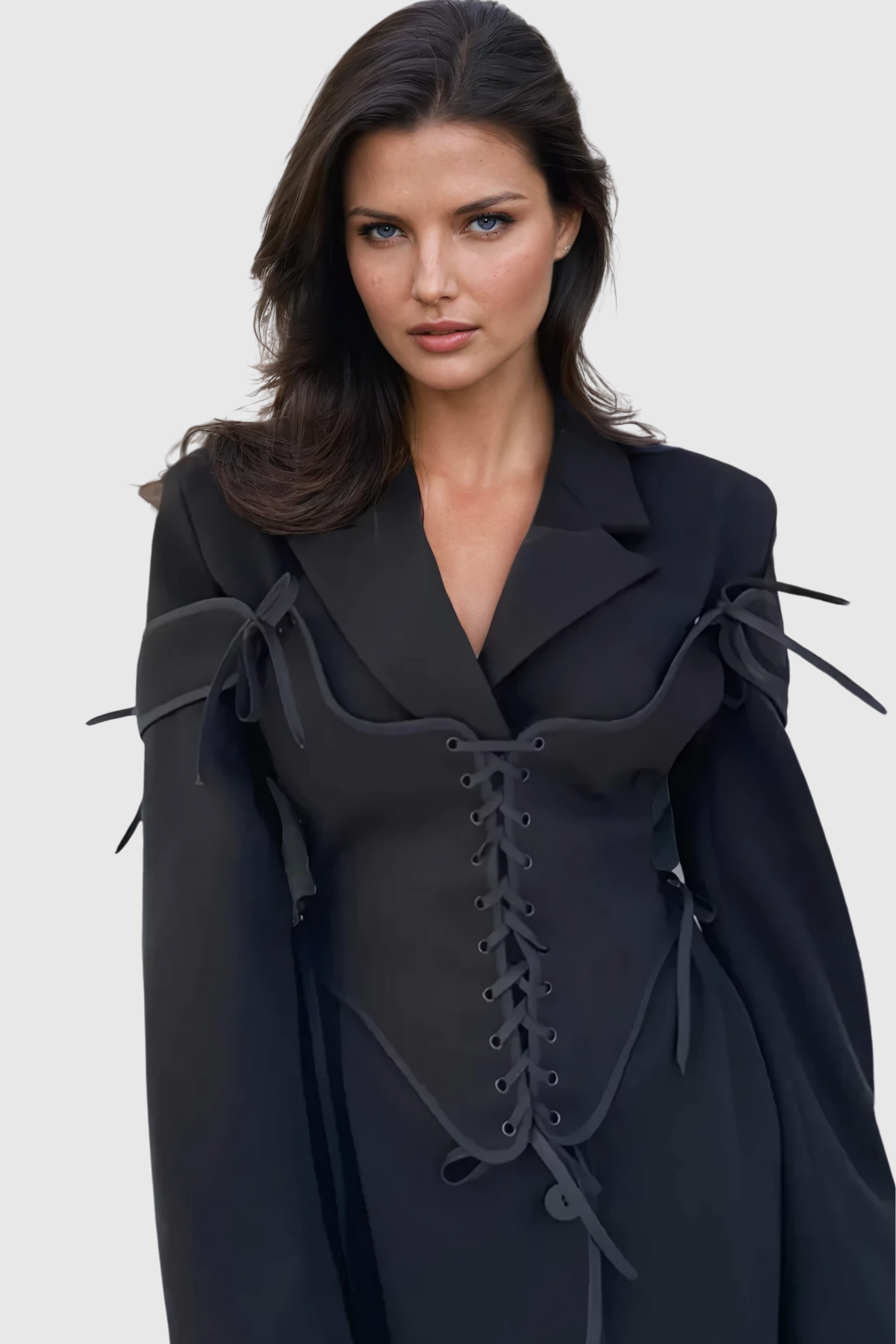 Alonsa Corset Lace Up Blazer In Black