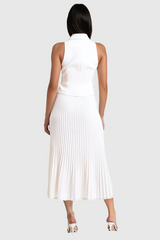 Alora Sleeveless Lapel Ruch Skirt Set In White