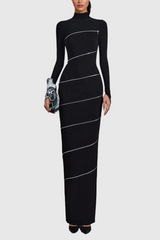 Aloysius Zipper Bodycon Maxi Dress In Black