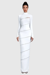 Aloysius Zipper Bodycon Maxi Dress In White