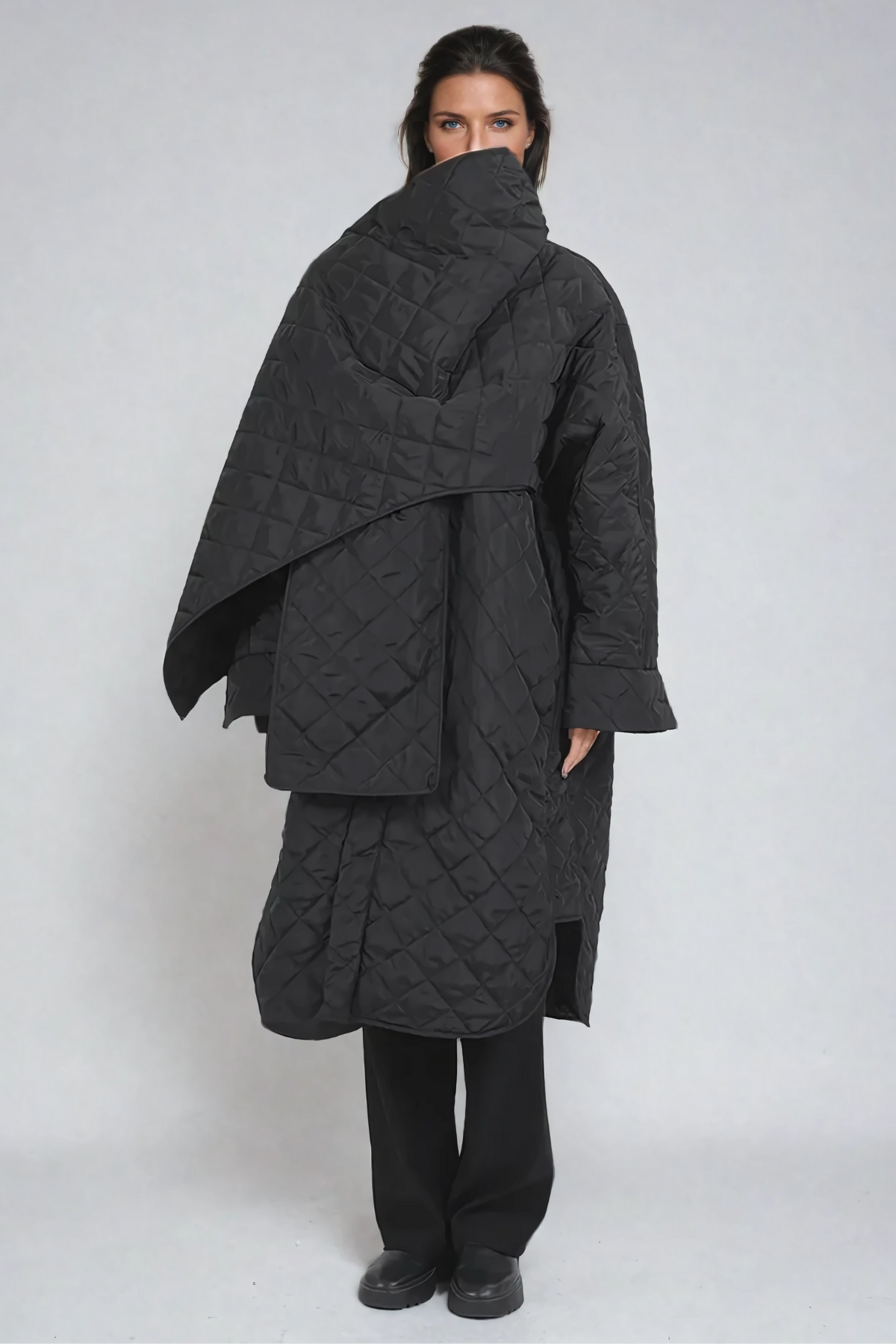 Alperen Shawl Asymmetric Cotton Coat In Black