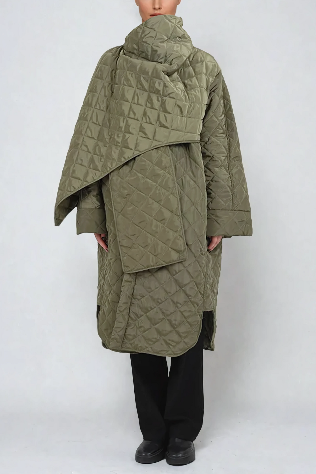 Alperen Shawl Asymmetric Cotton Coat In Green