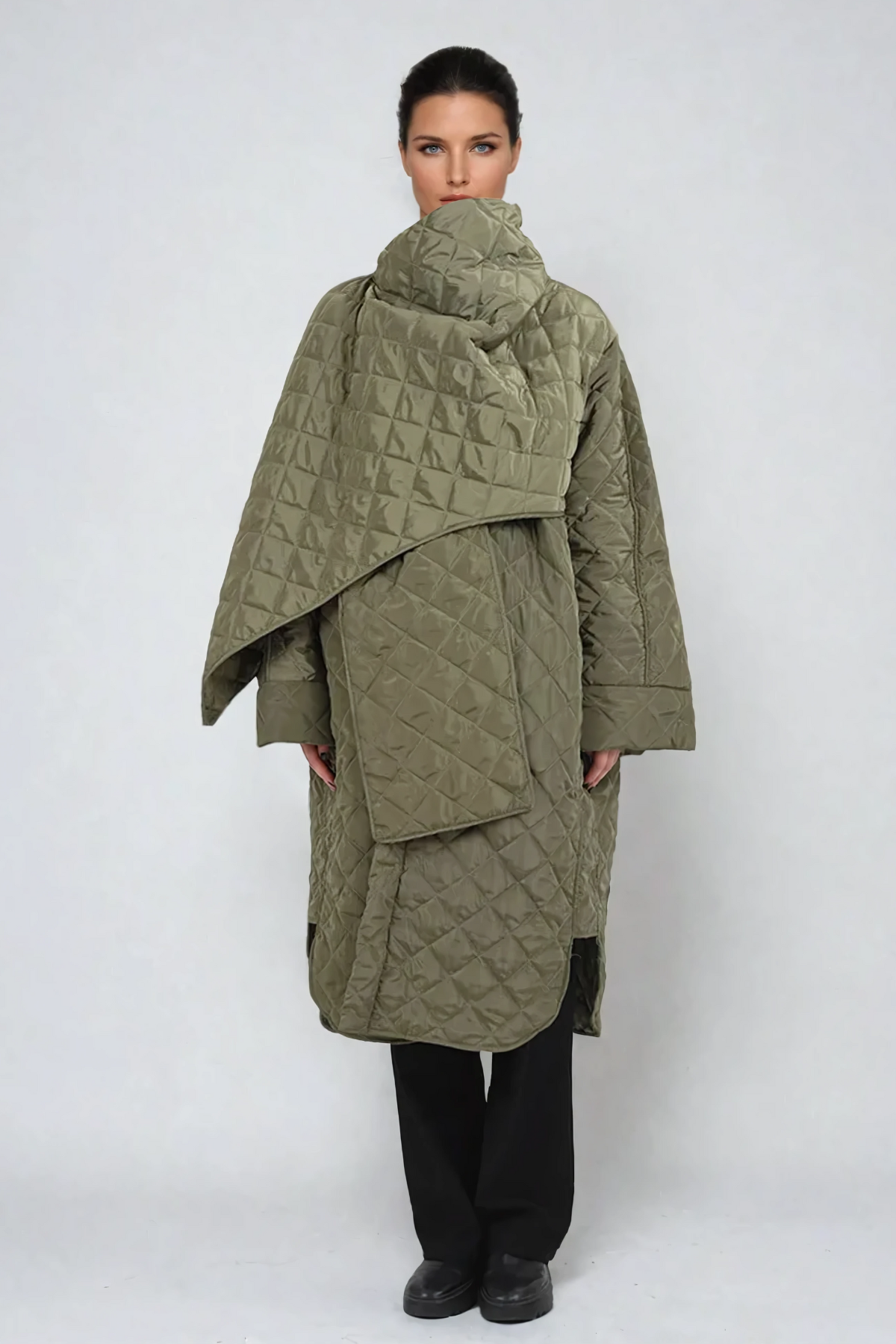 Alperen Shawl Asymmetric Cotton Coat In Green