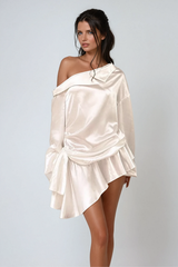 Alphonsine Single Shoulder Ruch Asymmetric Satin Mini Dress