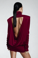 Alphonsus Backless Ruch Mini Dress In Red