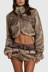 Alrik Faux Fur Buckle Short Skirt Set