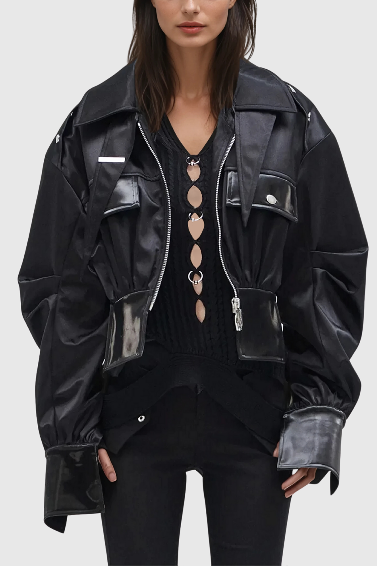 Altman Studded Lapel Short Leather Jacket