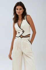 Alwilda Button Ruch Plunge Pants Set