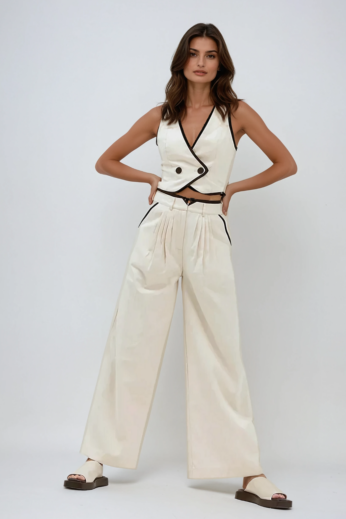 Alwilda Button Ruch Plunge Pants Set