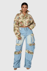 Alyra Floral Drawstring Denim Pants Set