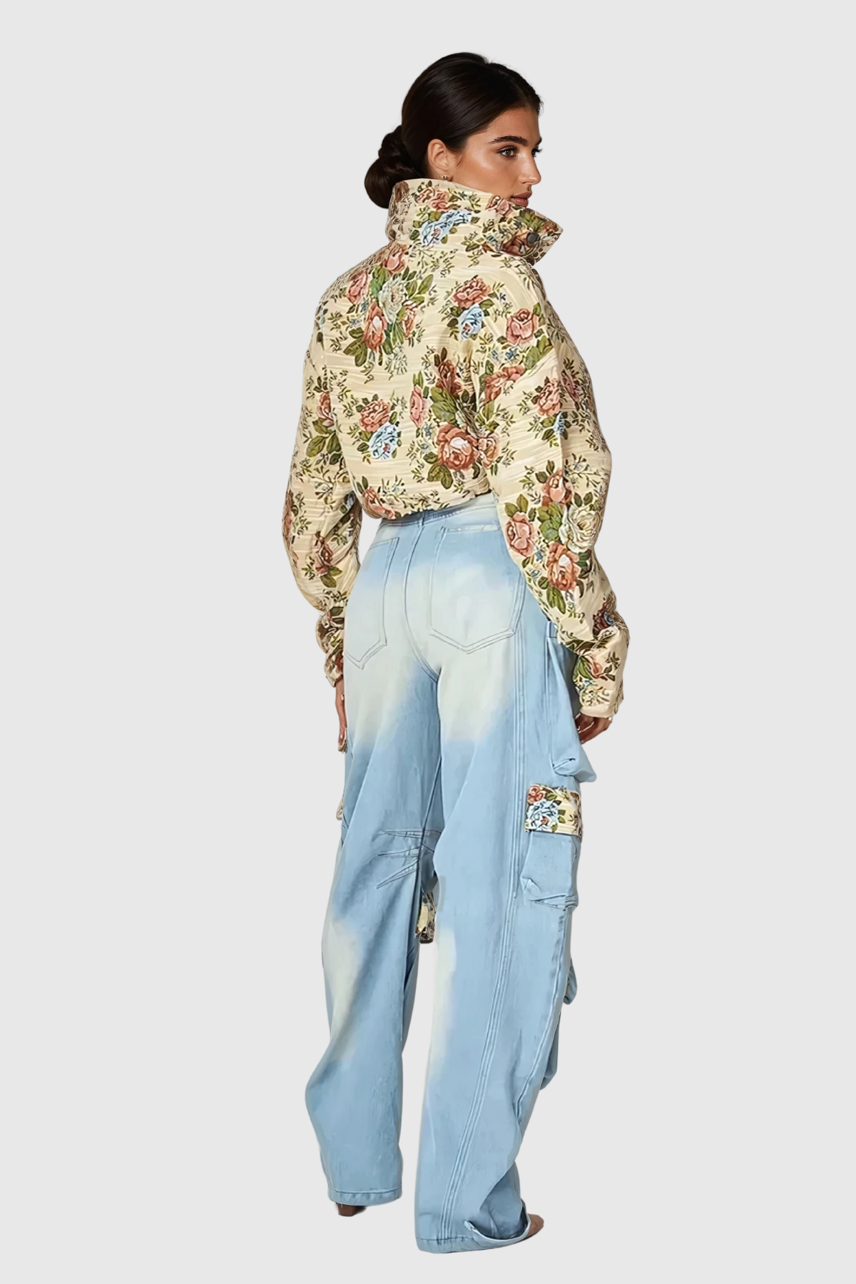 Alyra Floral Drawstring Denim Pants Set