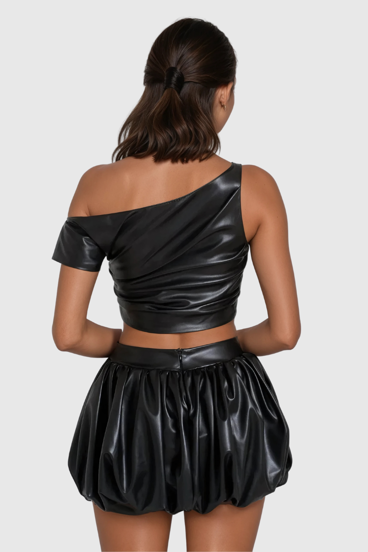 Alyria Ruch Asymmetric Ruffle Leather Skirt Set