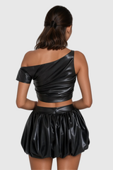 Alyria Ruch Asymmetric Ruffle Leather Skirt Set