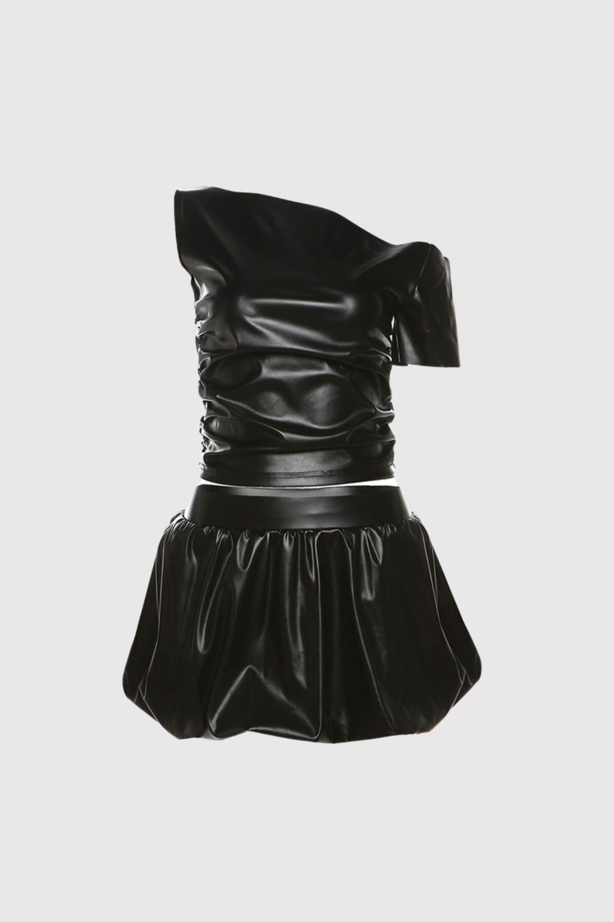 Alyria Ruch Asymmetric Ruffle Leather Skirt Set