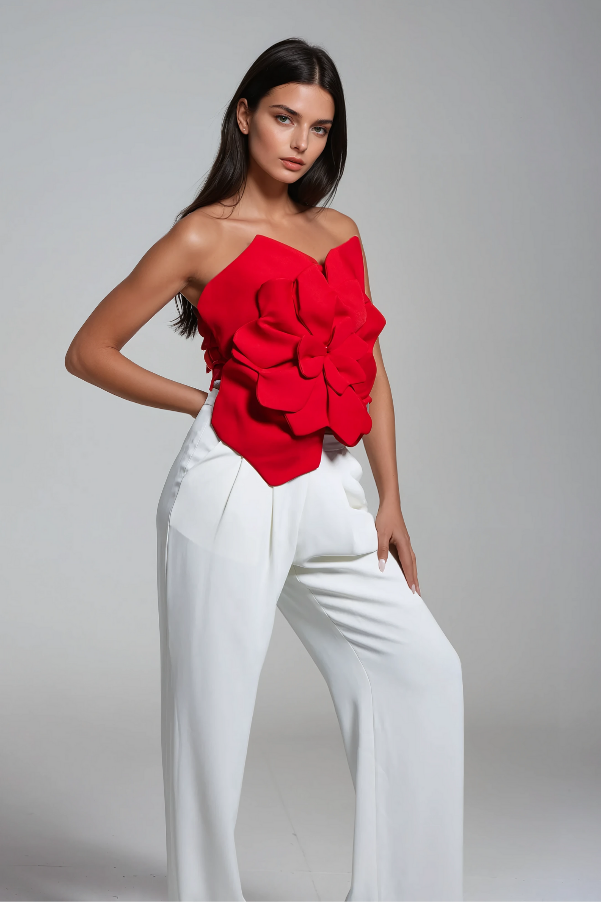 Amiri Flower Off Shoulder Top In Red