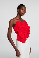 Amiri Flower Off Shoulder Top In Red