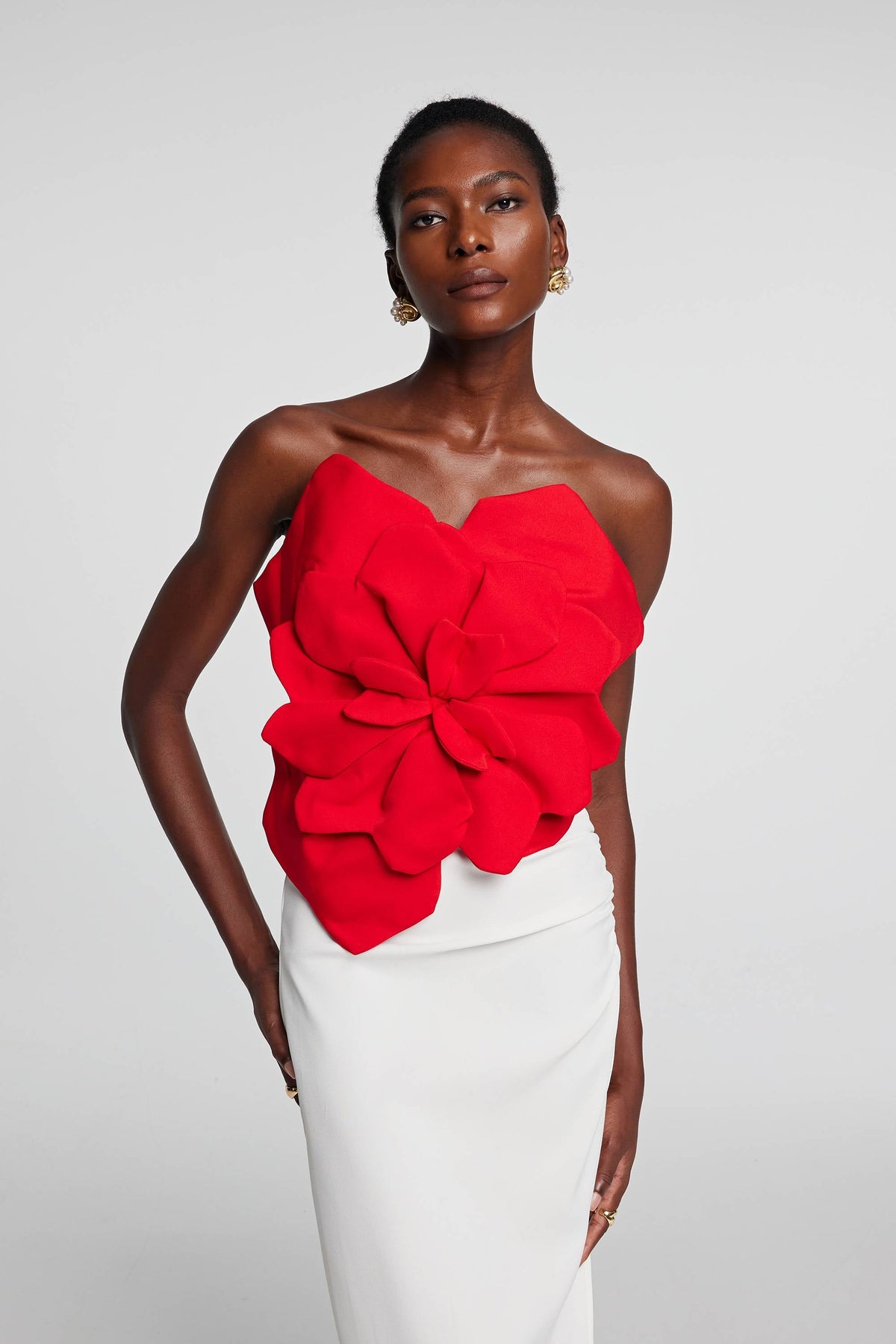 Amiri Flower Off Shoulder Top In Red