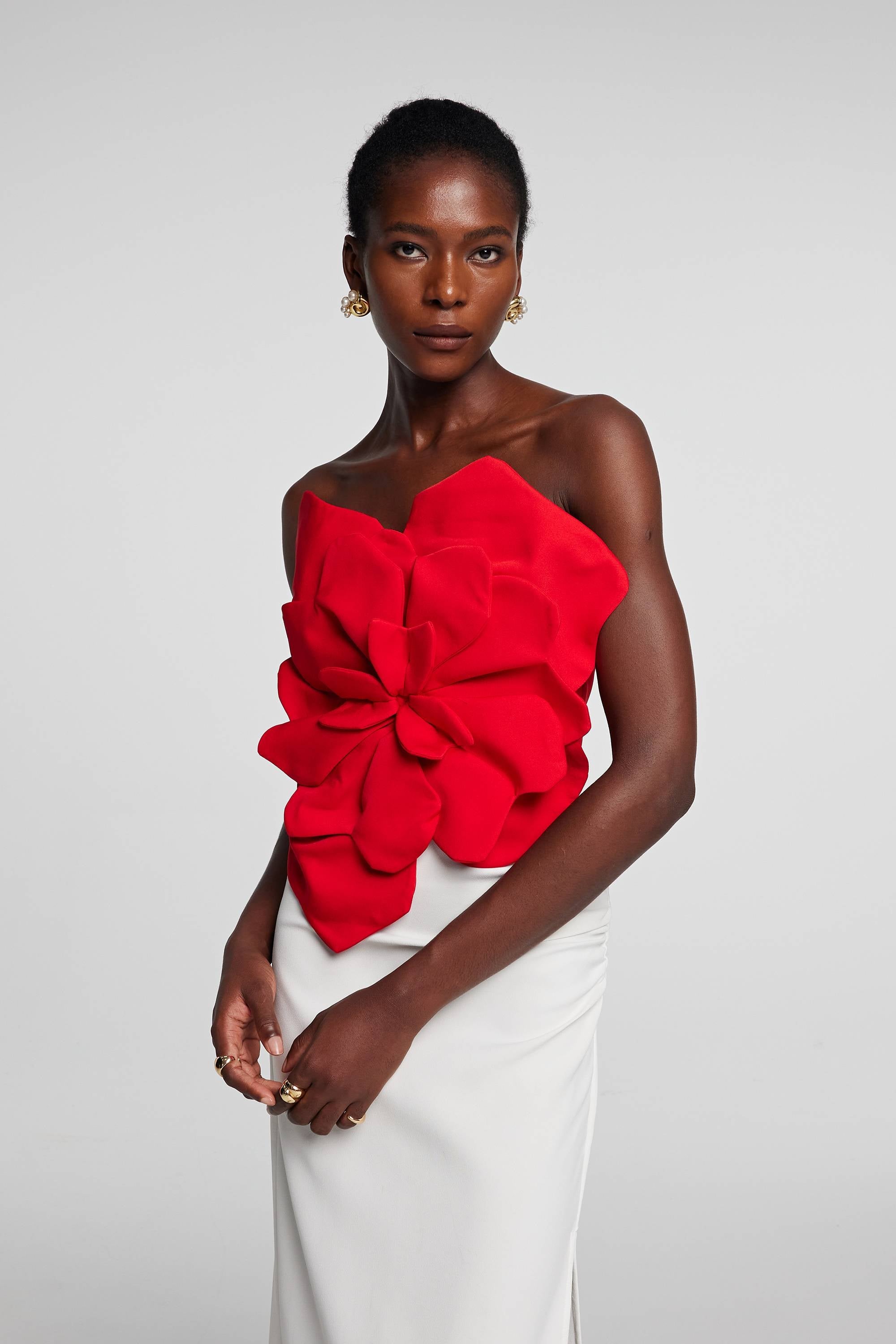 Amiri Flower Off Shoulder Top In Red