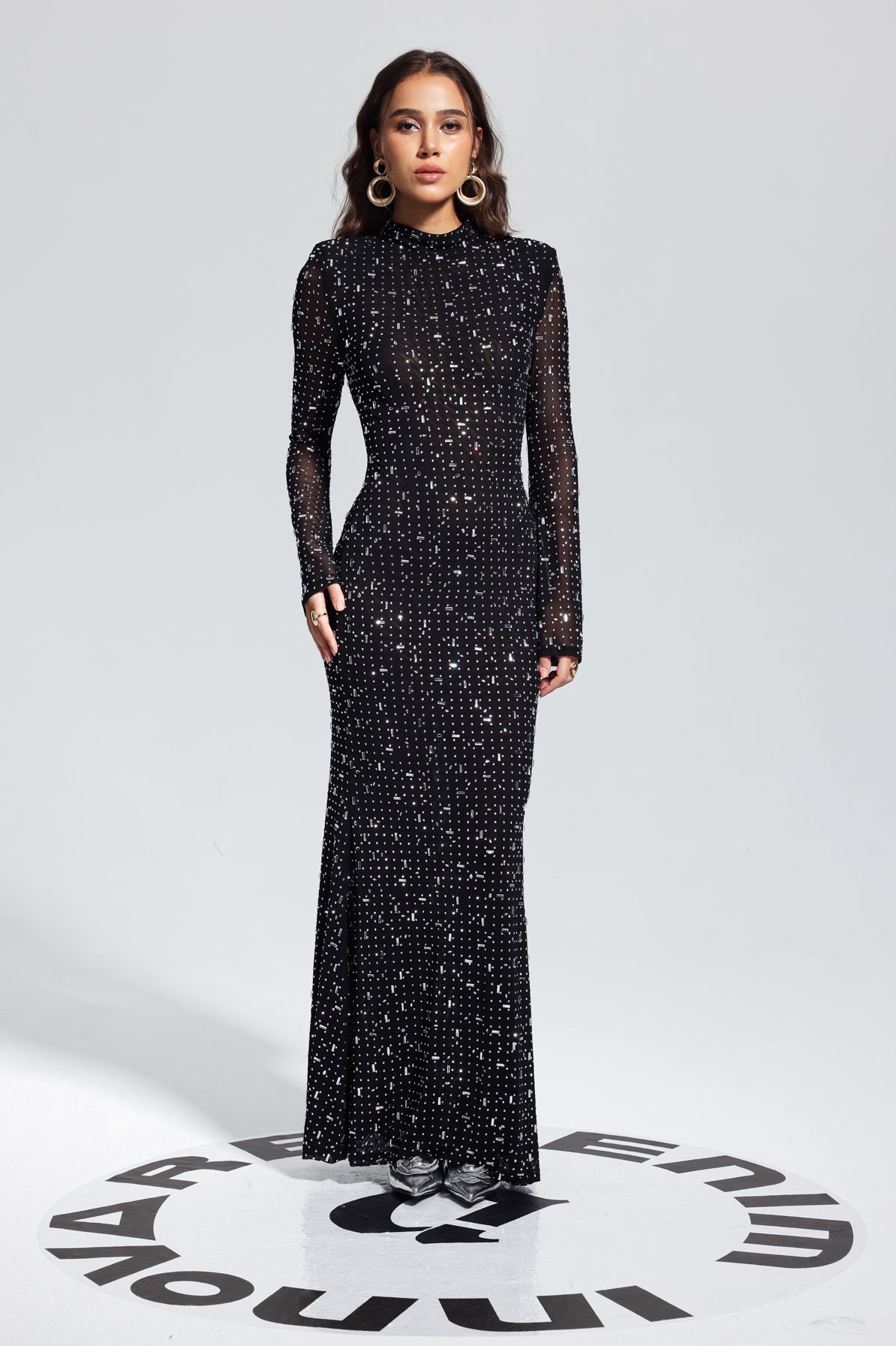 Andie Rhinestone Bodycon Long Sleeves Maxi Dress