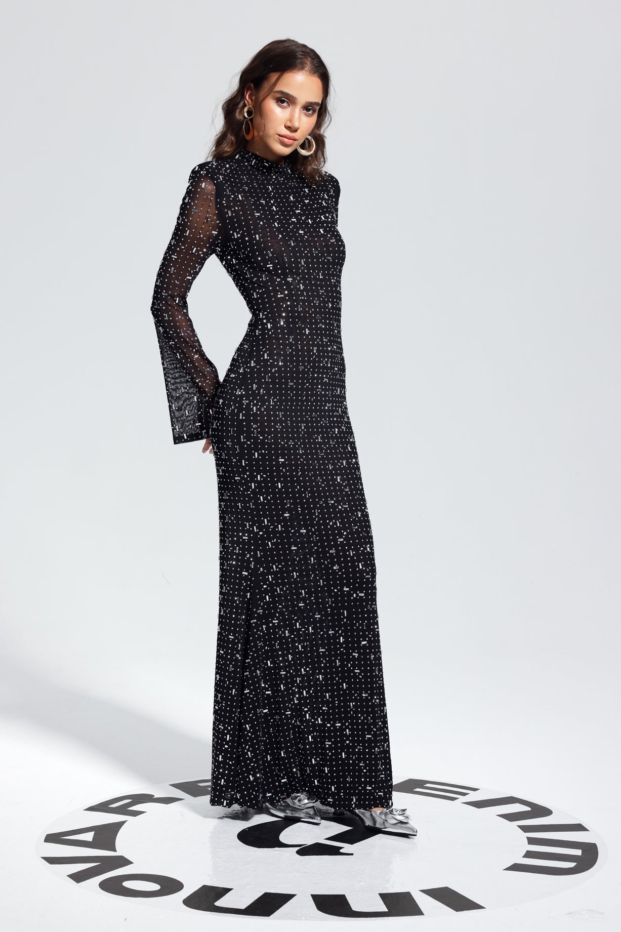 Andie Rhinestone Bodycon Long Sleeves Maxi Dress