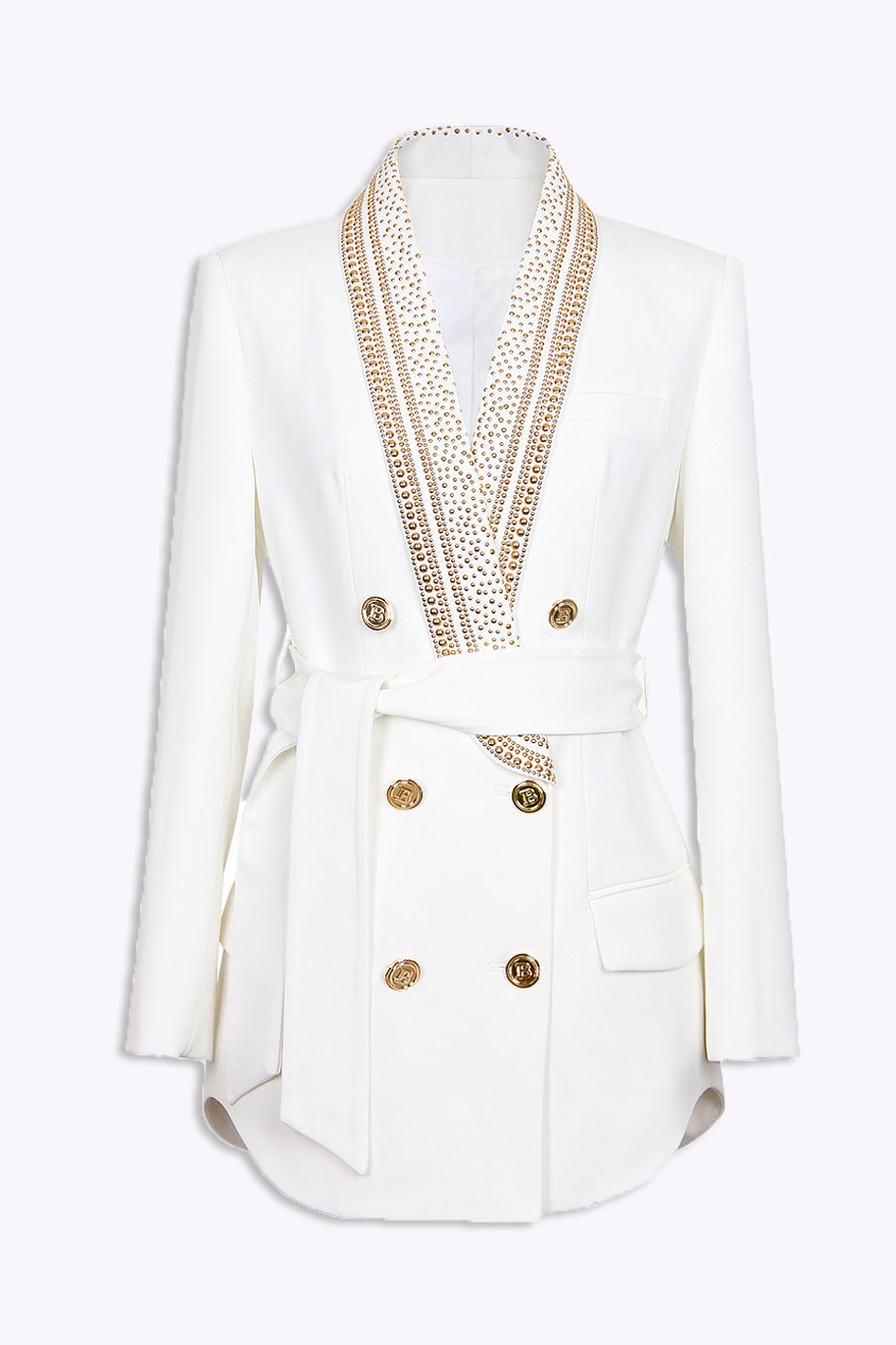 Andrea – Verzierter Blazer mit Gürtel in Weiß