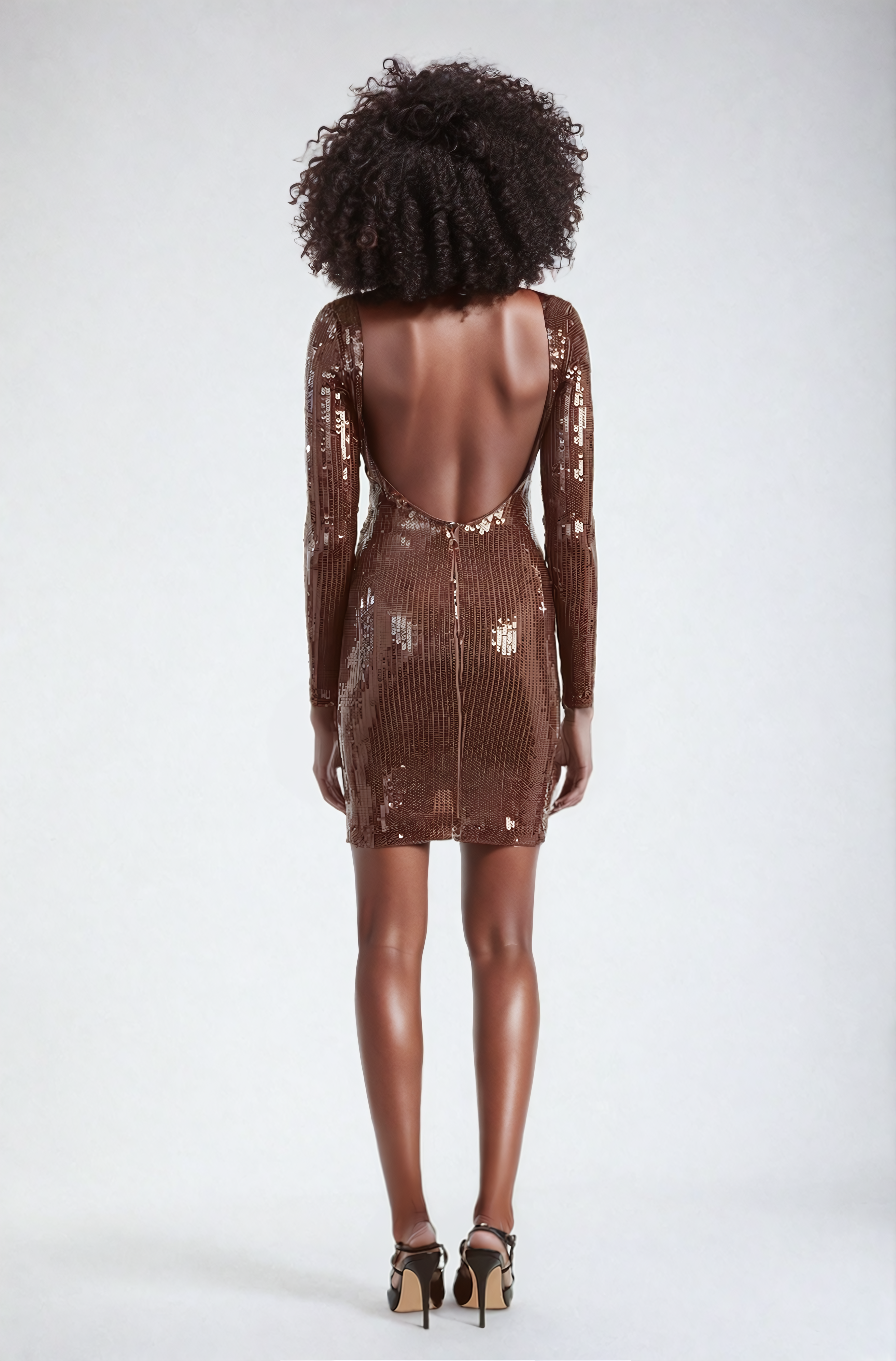 Aoibhe Long Sleeve Sequin Mini Dress In Brown