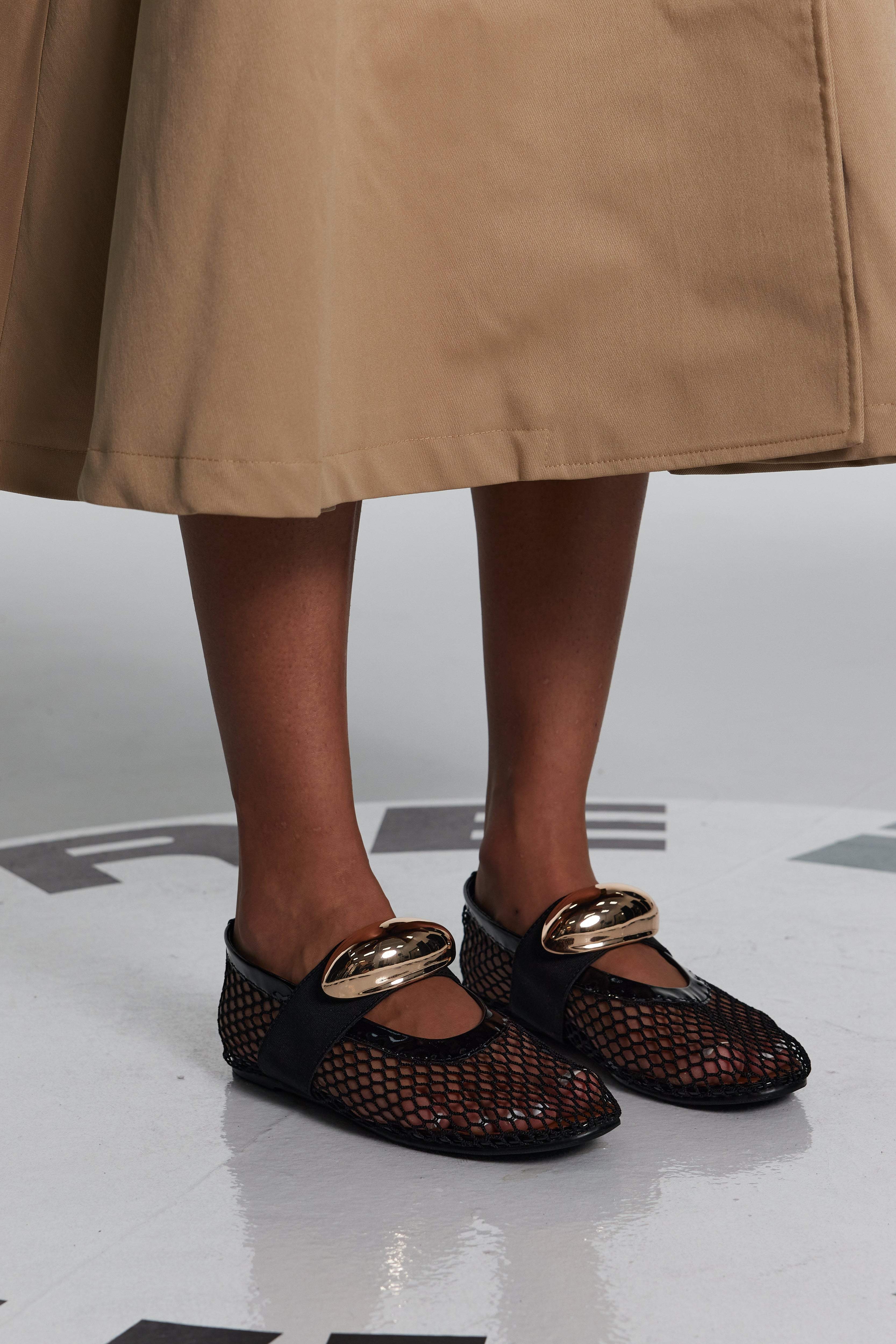Aria – Flache Netz-Ballerinas mit Hohlschnalle