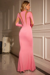 Ariana Mesh Bodycon Maxi Dress In Pink