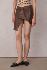 Aubrie Cross Asymmetric Leather Skirt