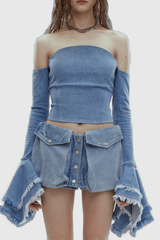 Ava Denim – schulterfreies, figurbetontes Oberteil