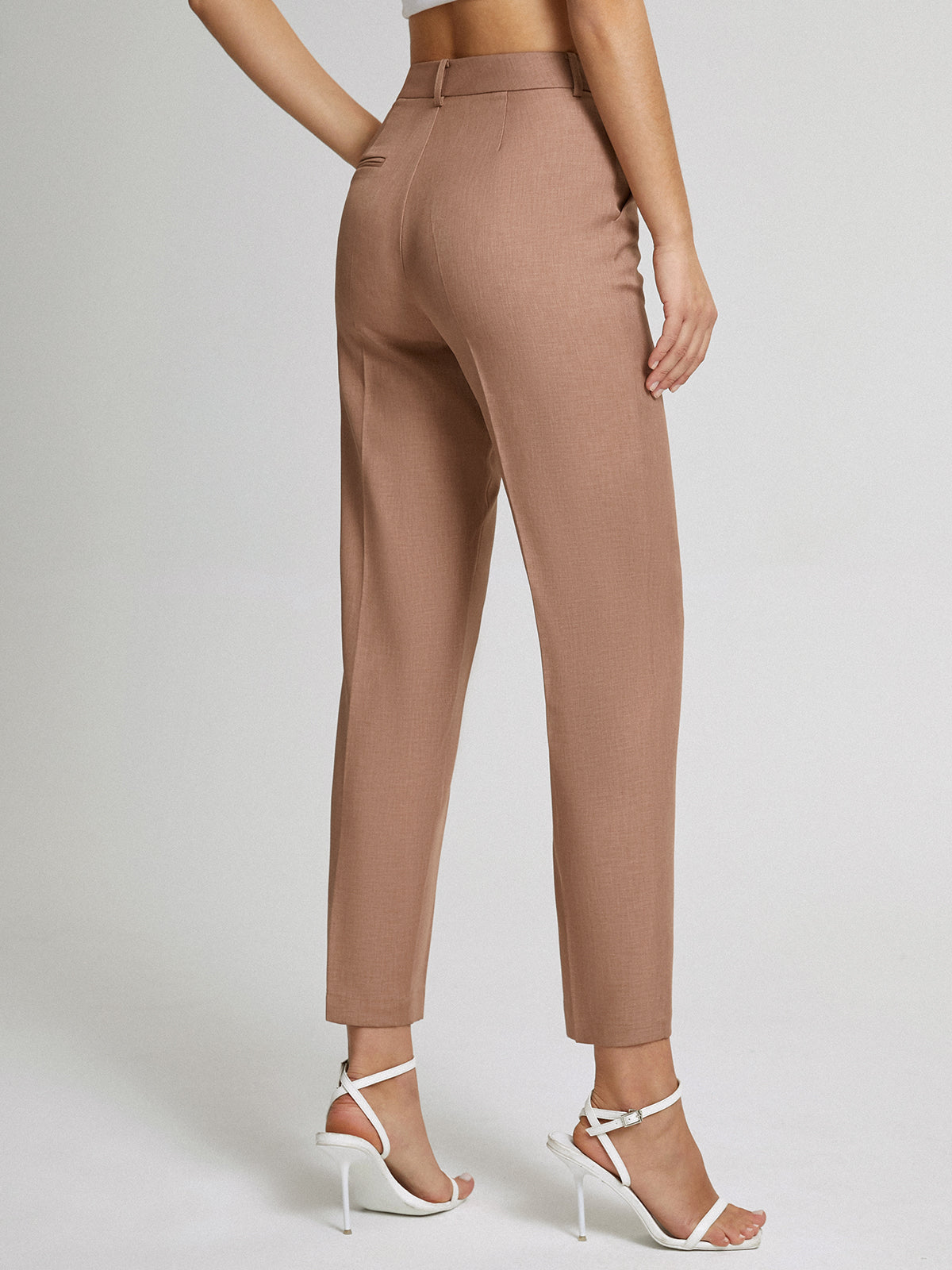 High Waisted Cropped Skinny Straight Leg Trousers