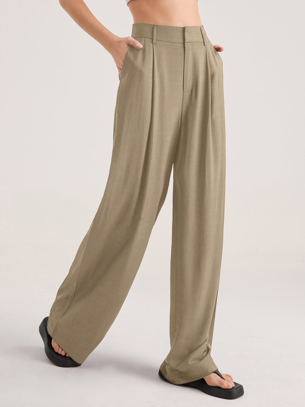 Oversized High Waisted Pleat Front Trousers