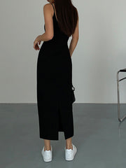 Solid Keyhole Strap Long Dress
