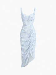 Geblümtes Midi-Korsettkleid mit Rüschen