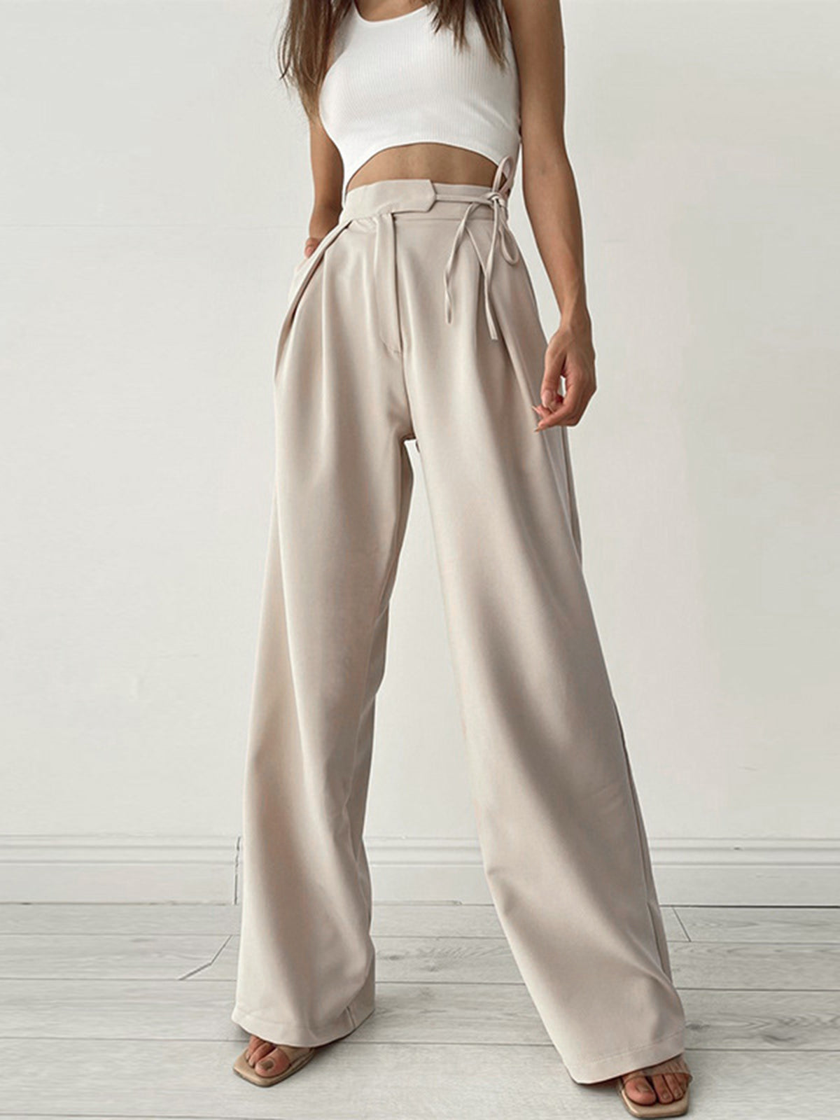 Palazzo Tied Wide Leg Dress Pants