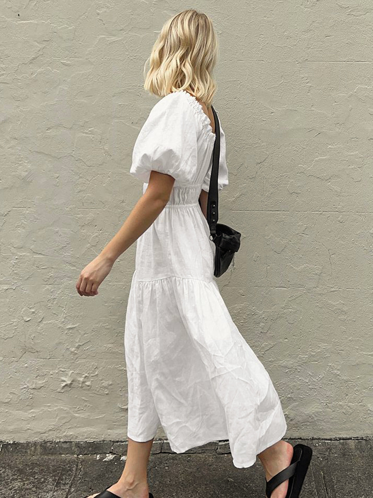 Aeolian Puff Sleeve Cotton Long Dress